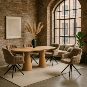 Eettafel Set Mangohout met Kolompoten + 4 Draaistoelen